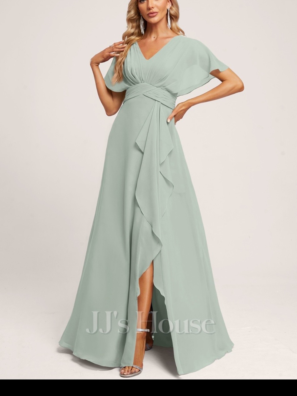 JJs House Mint Green V-Neck Ruffle Maxi Dress